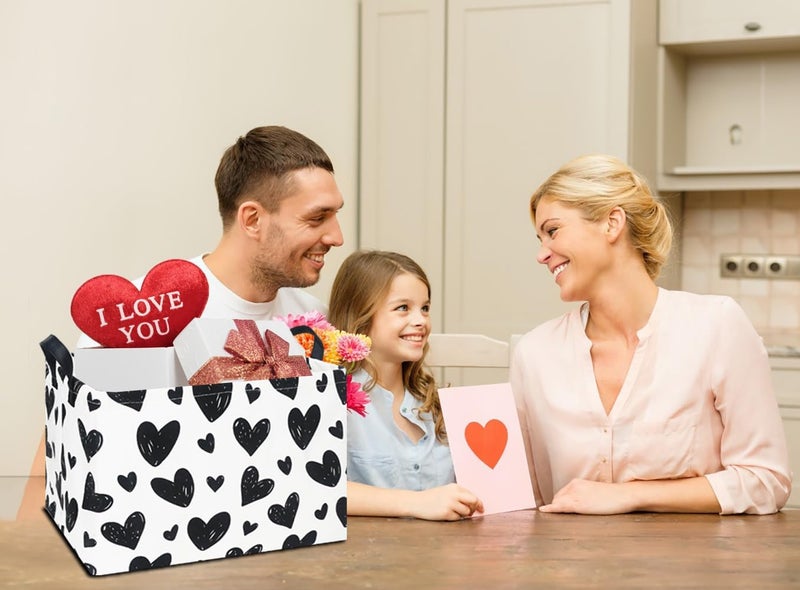 NTAOHAMPER Rectangular Love Basket Empty,Collapsible Gift Basket with Handles,Heart Print Bin for Kids Toys/Books Box,Room Decor(Black Heart) - Image 5